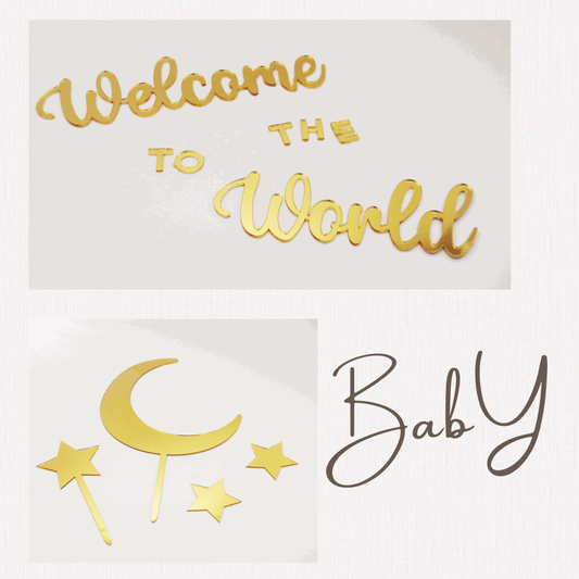 Cake Topper "Welcome to the World" Gold