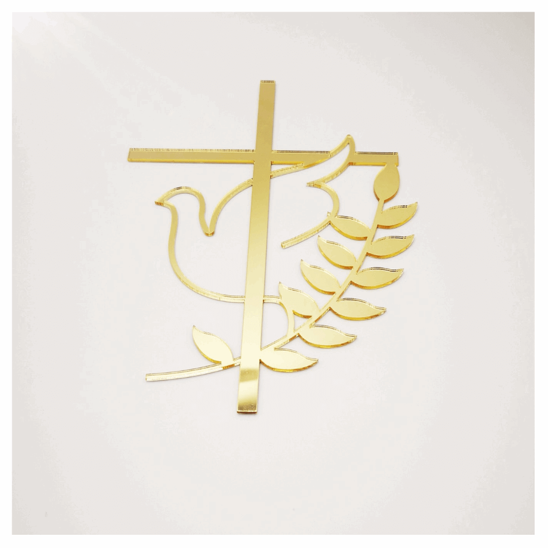 Tortendeko Gold "Kreuz mit Friedenstaube"