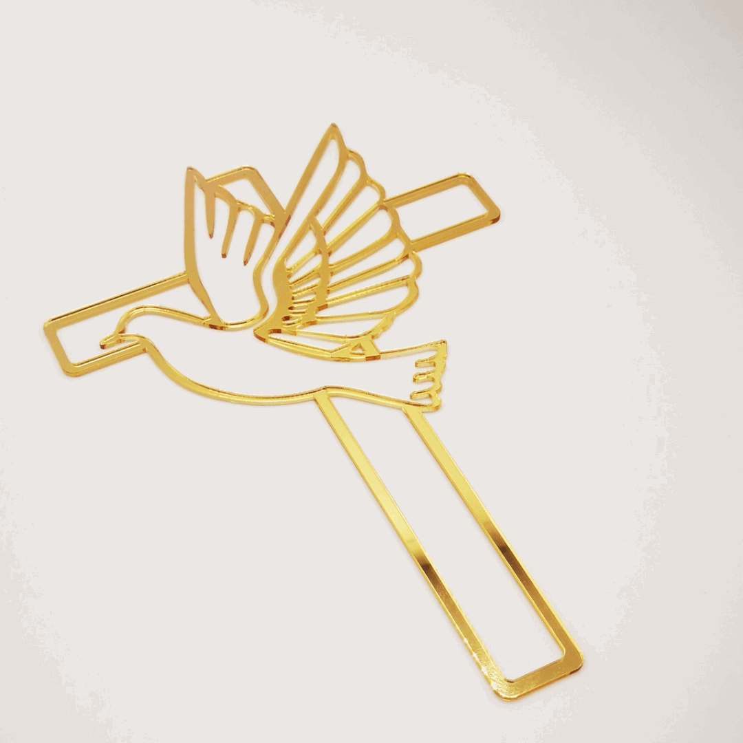 Cake Topper Gold "Kreuz mit Taube"